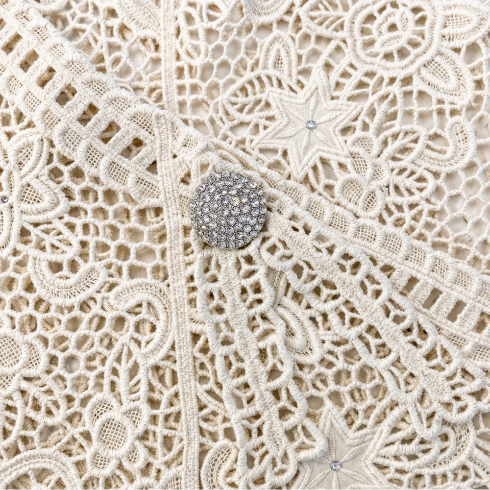 Lafei Nier Ivory Lace Top Womens 3X NWT Crystal Embellished Floral Blouse - Picture 4 of 9